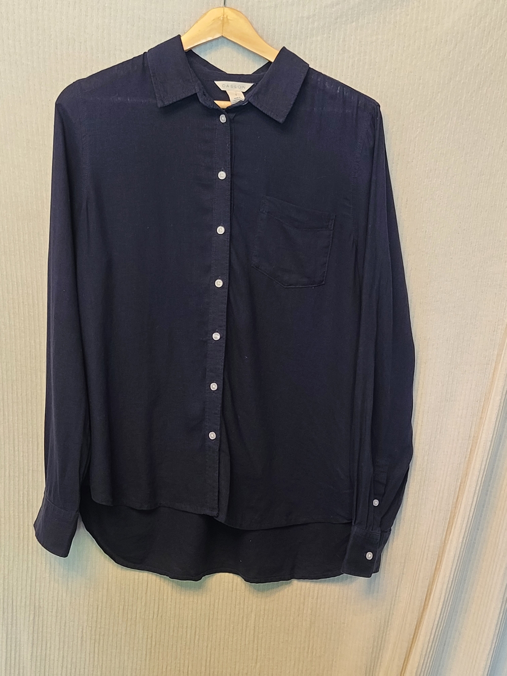 Caslon Womens Navy Long-Sleeve Button-Down Shirt